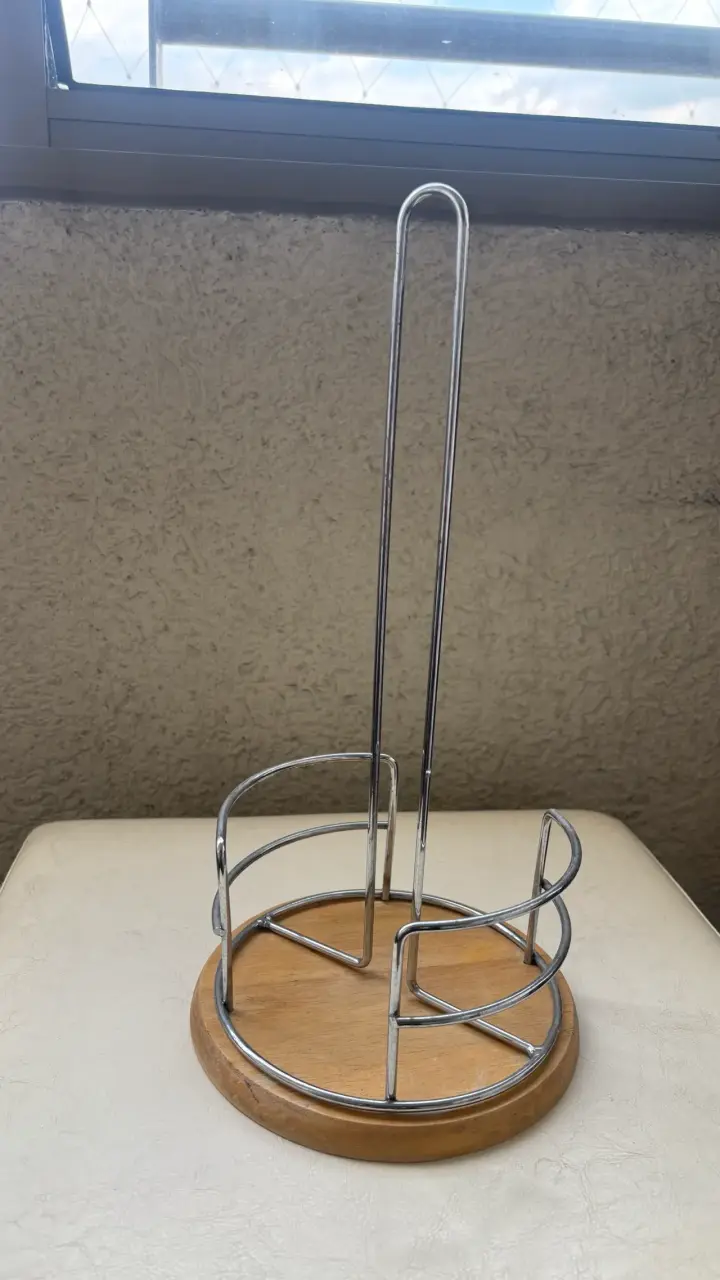 Porta rollos de cocina de metal y madera - 2