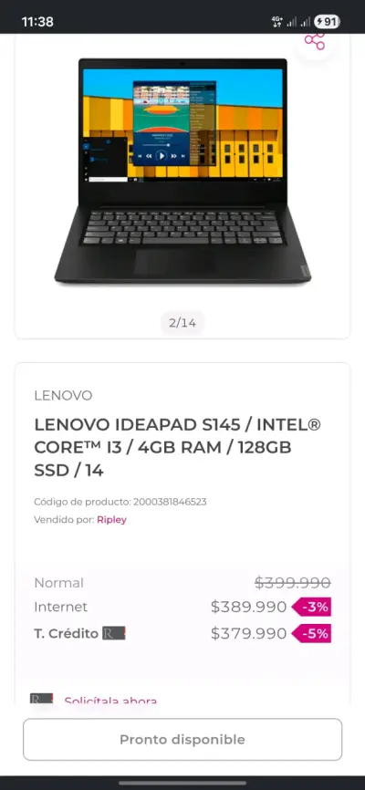 Laptop Lenovo en buen estado - miniatura 2