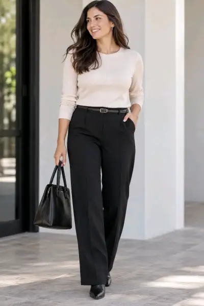 Pantalones de vestir negros con cinturón - miniatura 1