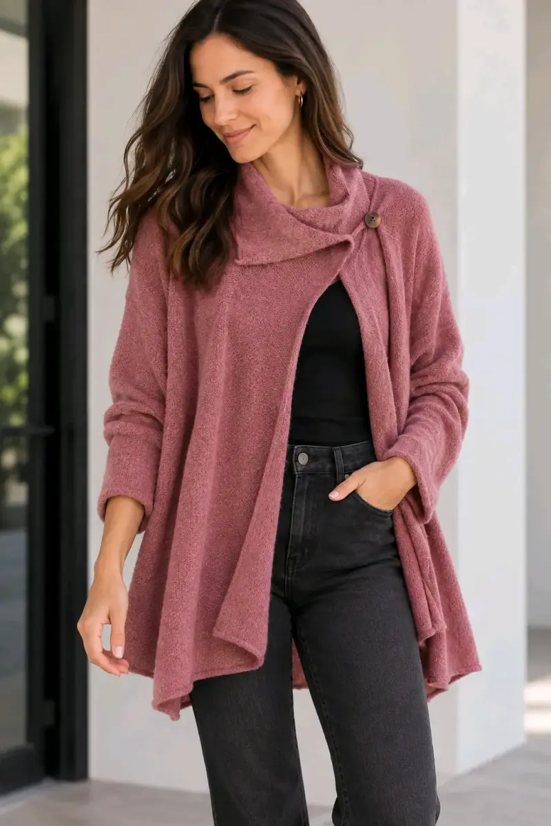 Cárdigan Rosa Mujer UMB con Botón Decorativo - 1