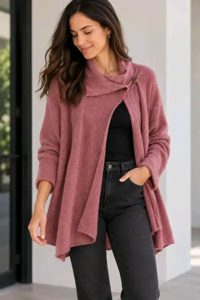 Cárdigan Rosa Mujer UMB con Botón Decorativo - miniatura 1