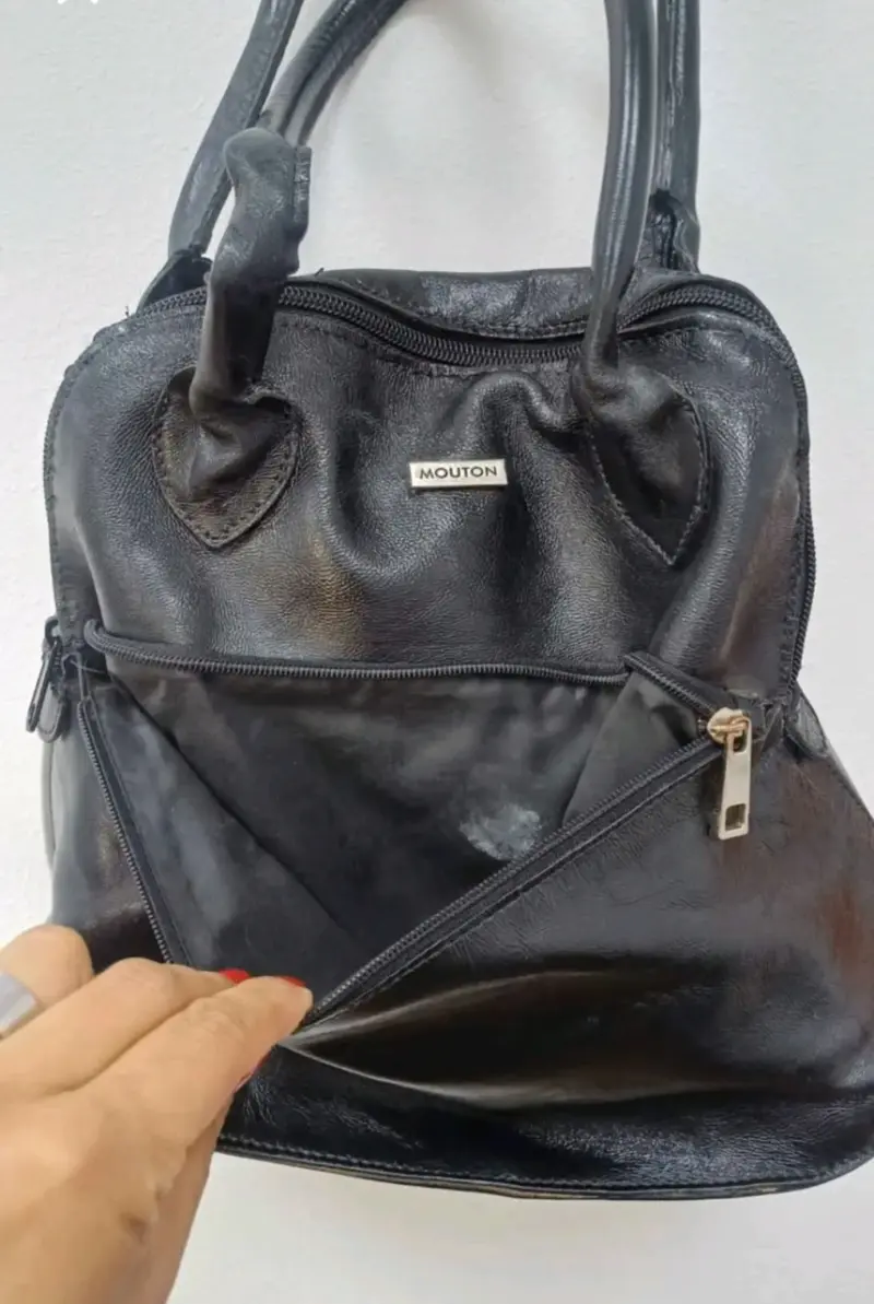 Bolso de cuero negro Mouton elegante - 4