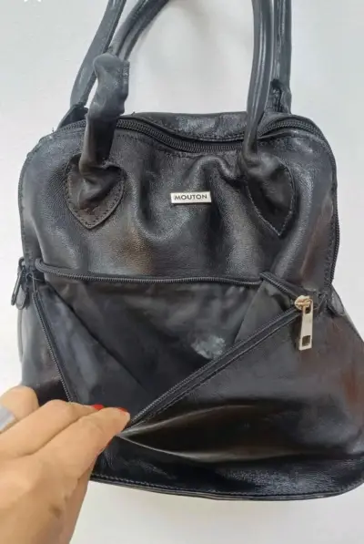 Bolso de cuero negro Mouton elegante - miniatura 4