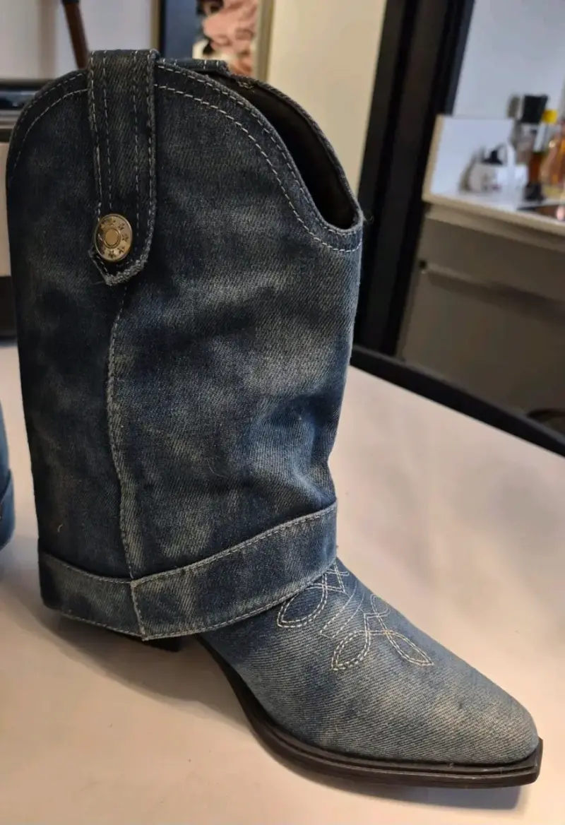 Botas vaqueras de mezclilla con cremallera - 3