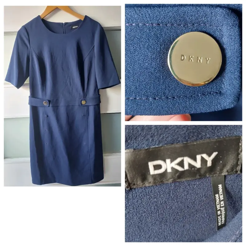 Vestido azul elegante DKNY con botones