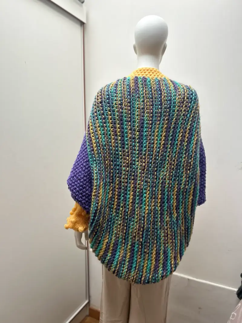 Cardigan tejido a mano multicolor para mujer - 3