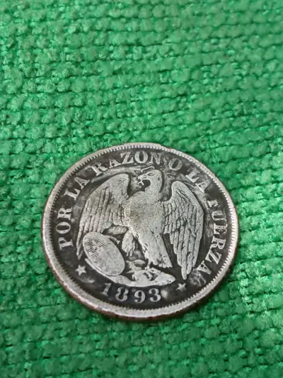 Moneda chilena antigua de 20 centavos 1893 - miniatura 1