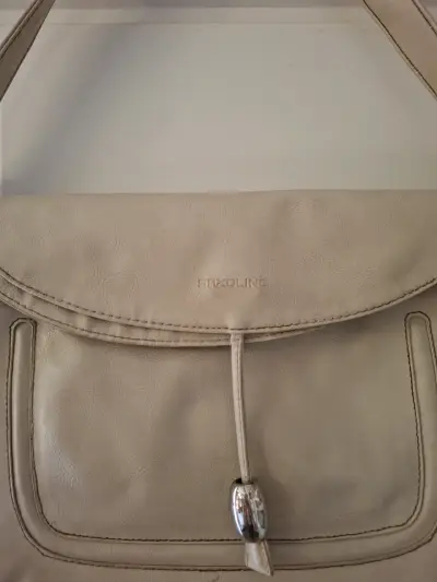 Bolso de cuero beige Saxoline con cierre magnético - miniatura 1