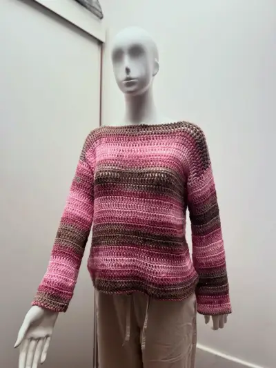 Suéter de crochet a rayas rosadas y marrones - miniatura 3