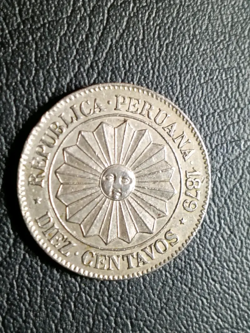 Moneda antigua de 10 centavos Perú 1879 - 1