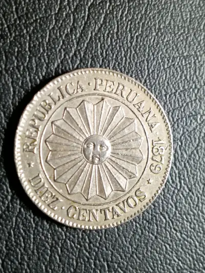 Moneda antigua de 10 centavos Perú 1879 - miniatura 1