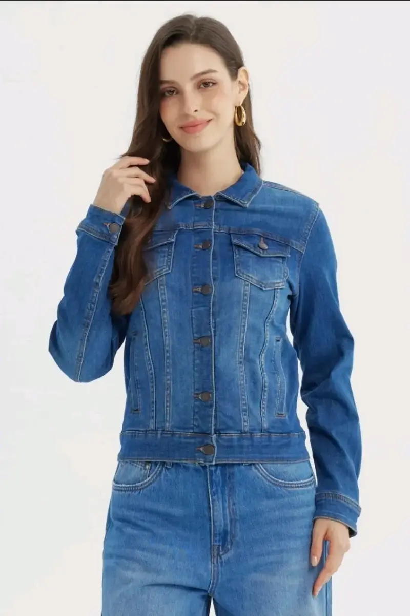 Chaqueta de mezclilla azul para mujer - 1