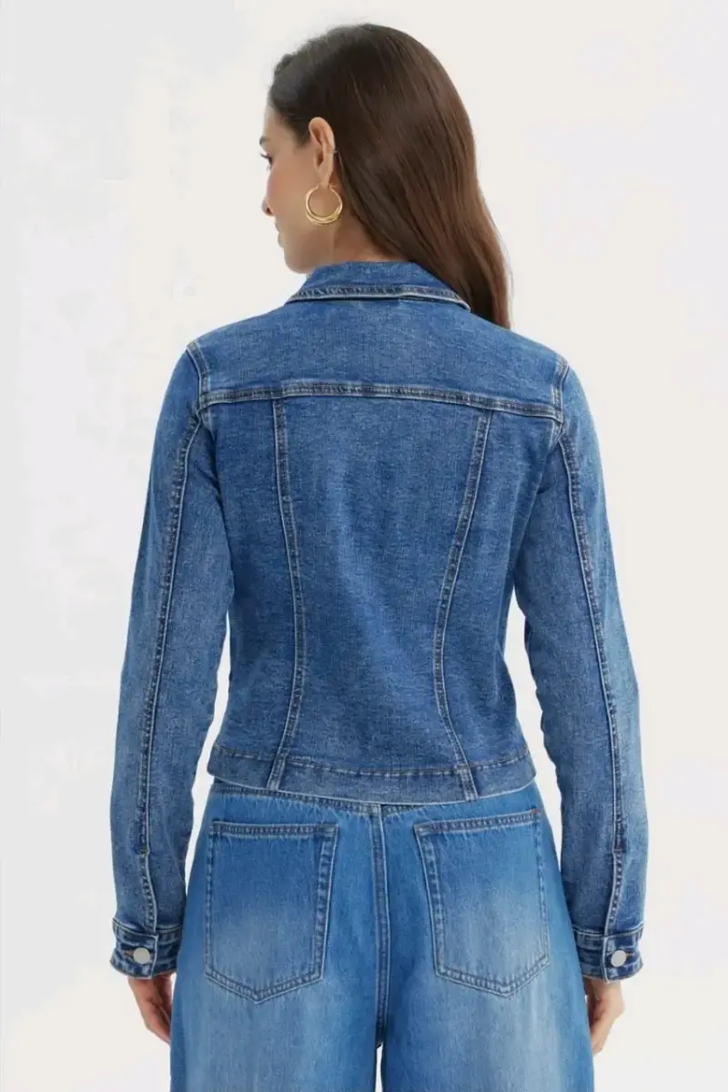 Chaqueta de mezclilla azul para mujer - 2