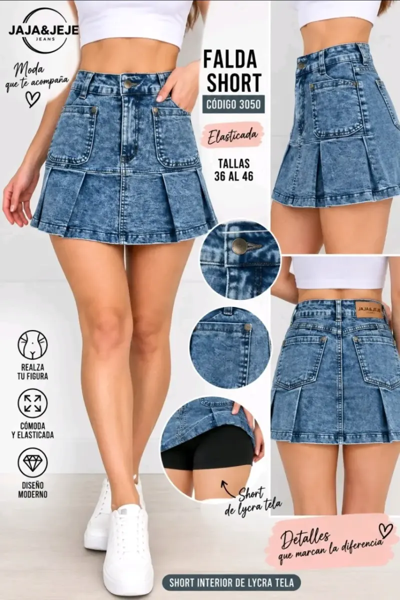 Falda short de mezclilla elástica