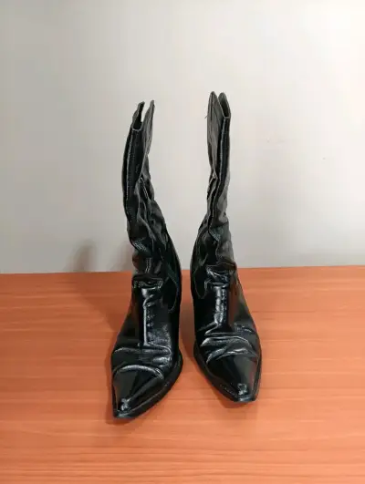 Botas de cuero negras n°38 con tacón para mujer - miniatura 2