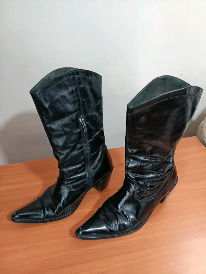 Botas de cuero negras n°38 con tacón para mujer - 3