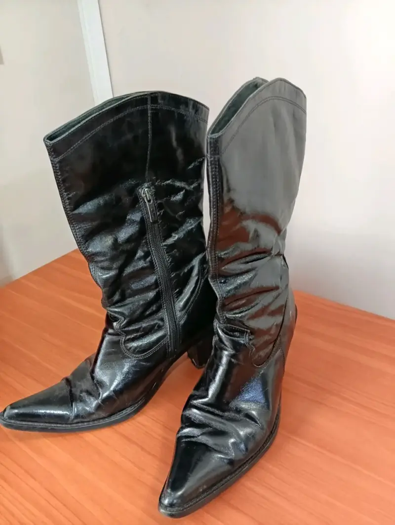 Botas de cuero negras n°38 con tacón para mujer - 4