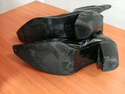 Botas de cuero negras n°38 con tacón para mujer - miniatura 5