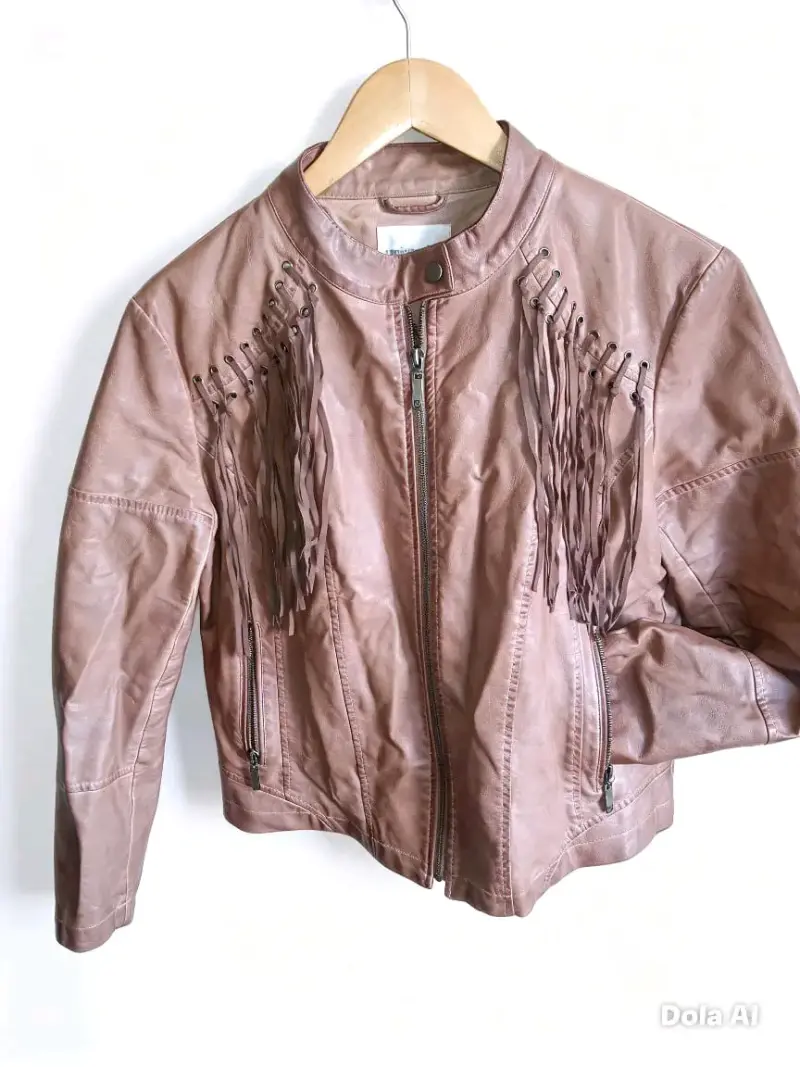 Chaqueta de polier rosa con cierre y cintu - 3