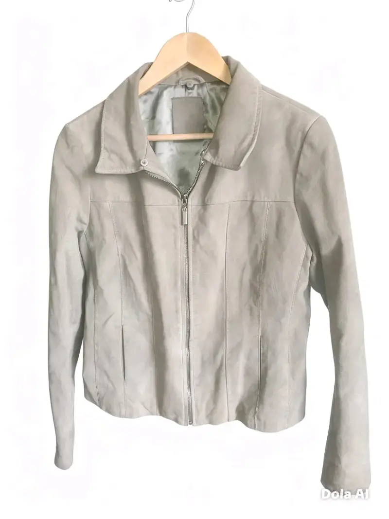 Chaqueta de cuero legitimo mujer gris con cierre