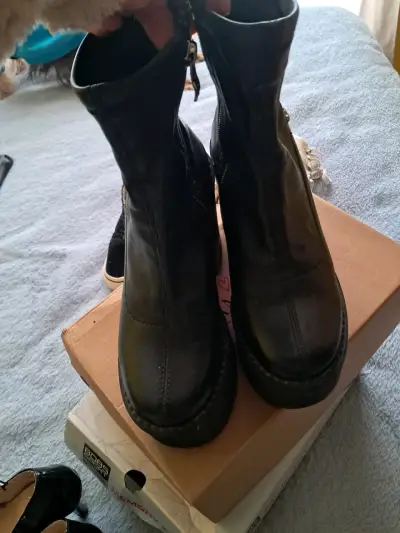 Botines de cuero negro con plataforma - miniatura 3