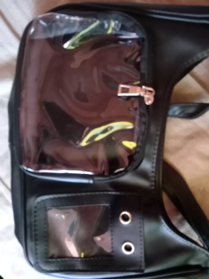 Bolso negro con compartimentos transparentes - 1