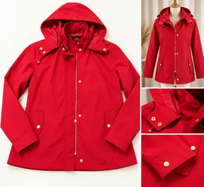 Chaqueta impermeable roja con capucha - miniatura 1