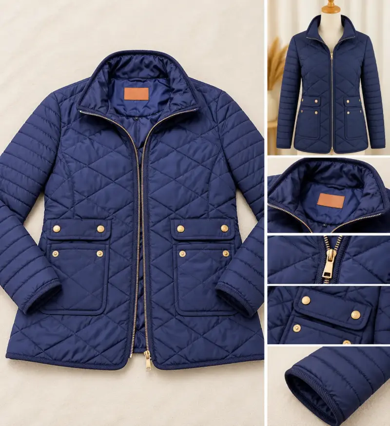 Chaqueta acolchada azul marino con bolsillos - 1