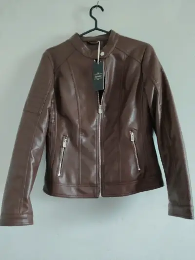Chaqueta de cuero marrón para mujer - miniatura 1