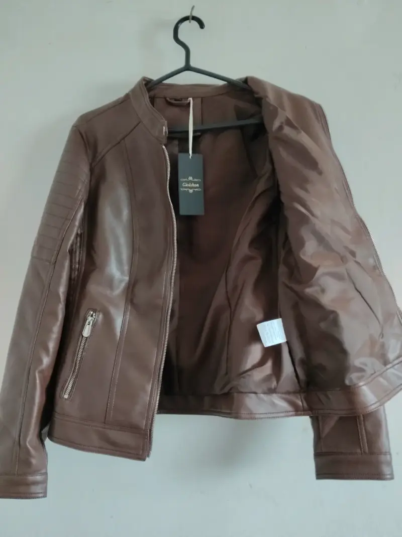 Chaqueta de cuero marrón para mujer - 3