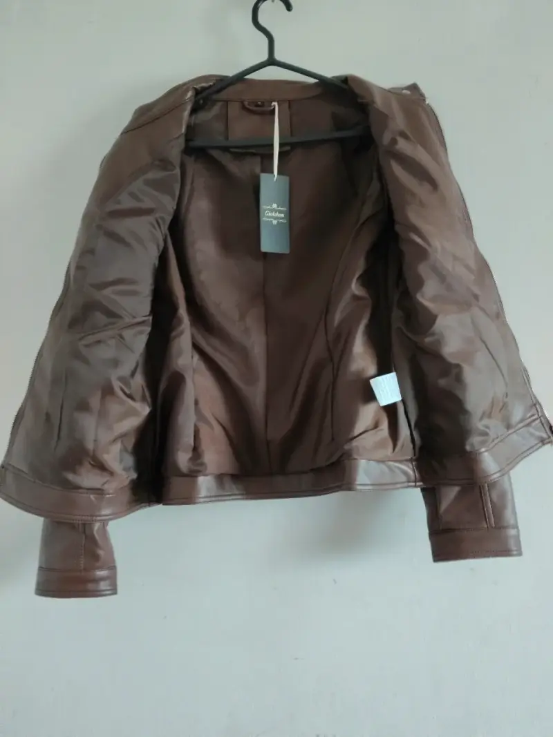 Chaqueta de cuero marrón para mujer - 4