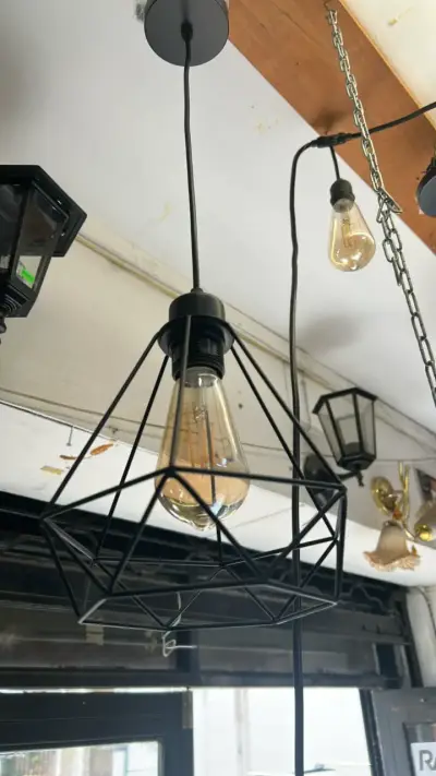Lámpara colgante de metal negro estilo industrial - miniatura 1