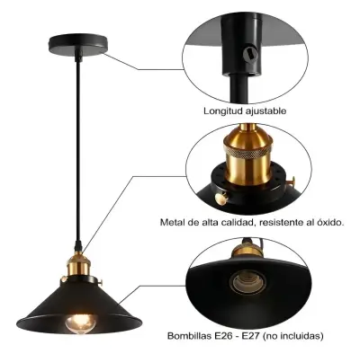 Lámpara colgante de metal negro y dorado - miniatura 1