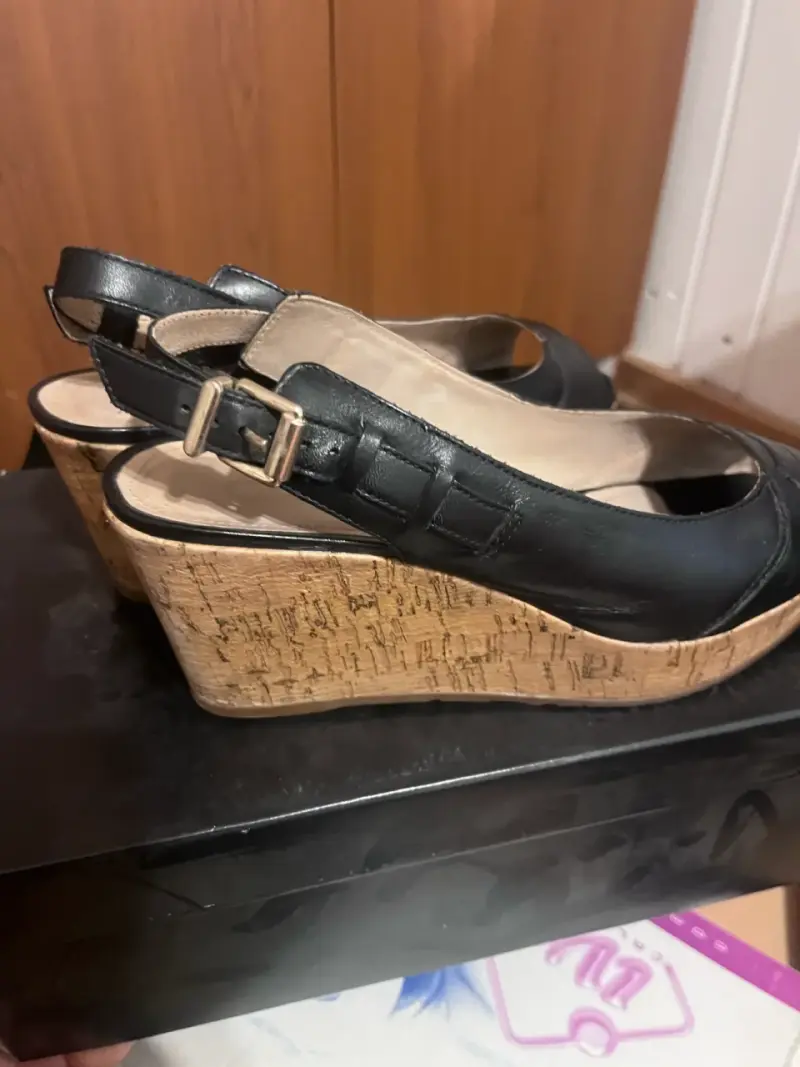 Sandalias de Cuña Negras con Plataforma de Corcho - 2