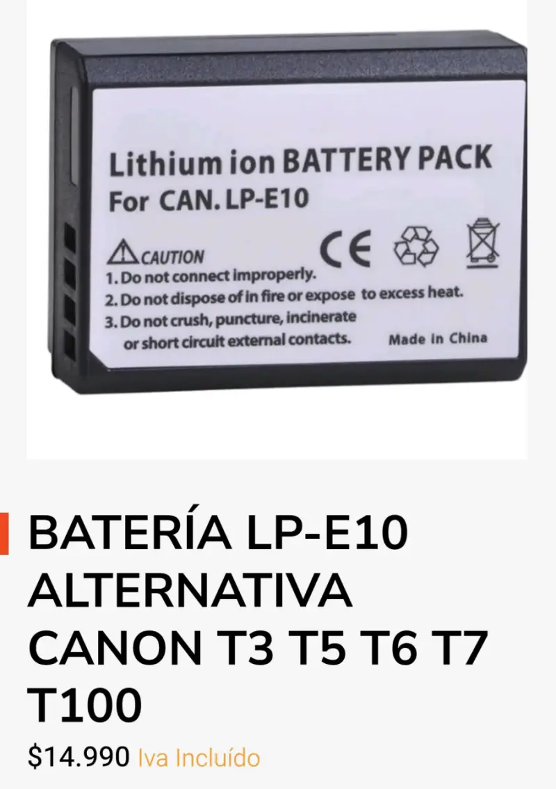 Batería alternativa LP-E10 para Canon T3 T5 T6 T7 T100 - 1
