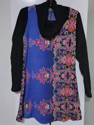 Vestido estampado floral y a rayas, con cuello - miniatura 1
