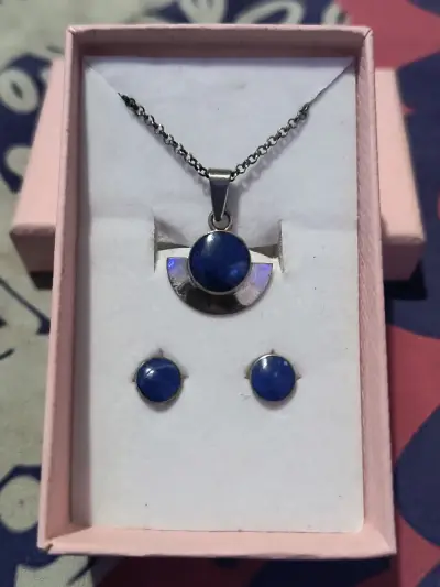 Conjunto de collar y aretes lapislázuli con piedra - miniatura 1