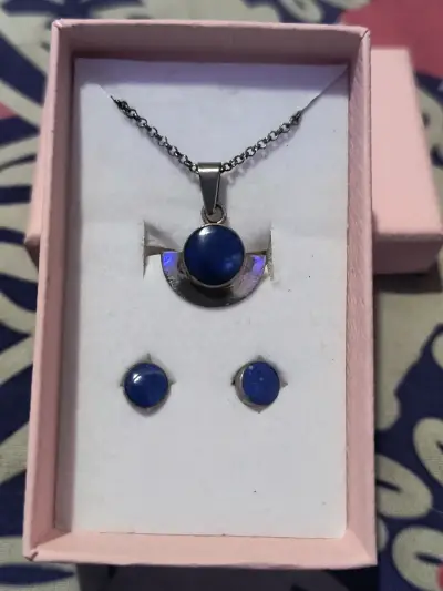 Conjunto de collar y aretes lapislázuli con piedra - miniatura 2