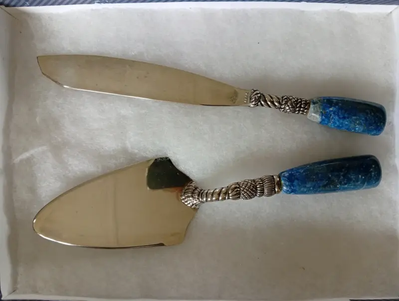 Set de cuchillo y pala para torta con lapislázuli - 1