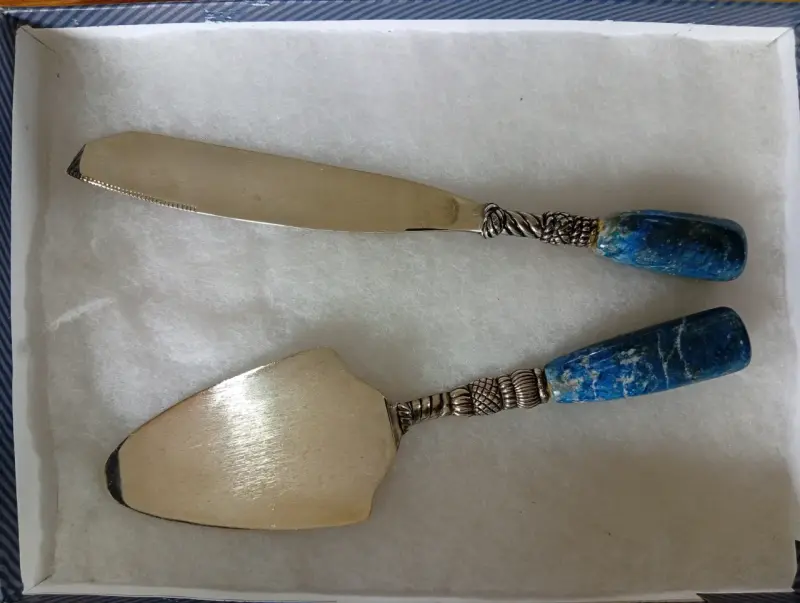 Set de cuchillo y pala para torta con lapislázuli - 2