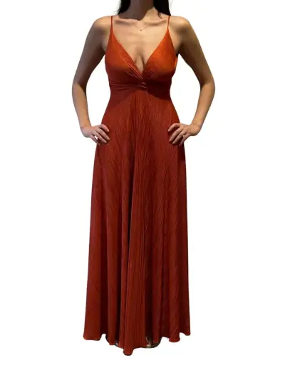 Vestido largo naranja con tirantes delgados - miniatura 1