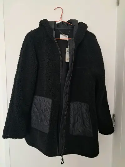 Chaqueta de lana negra con capucha Curvi - miniatura 1