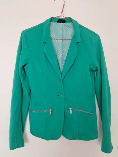Blazer verde con bolsillos y forro de lunares - miniatura 1