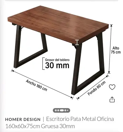 Escritorio de Oficina Madera Oscura 160x60x75cm - miniatura 3