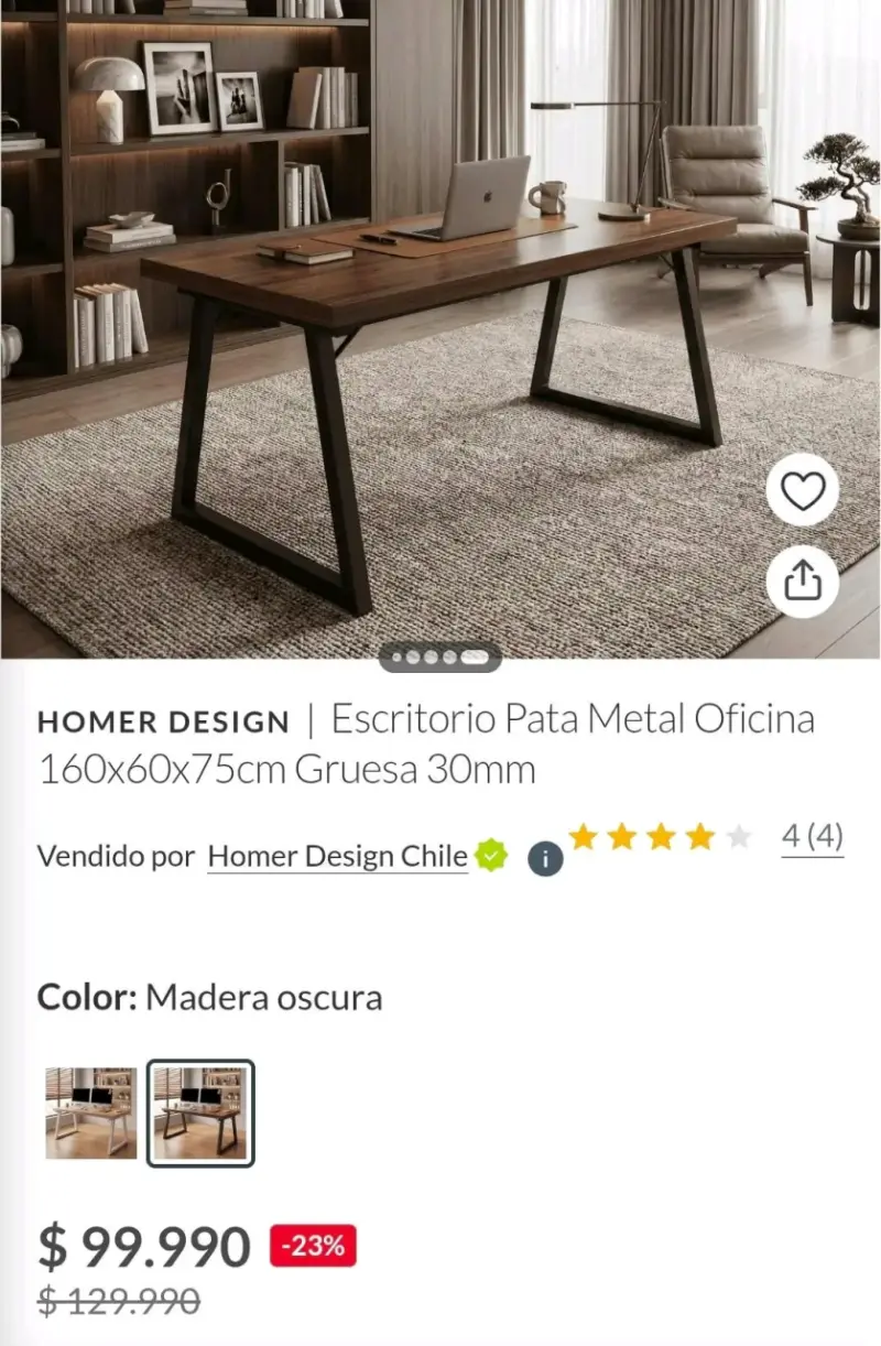 Escritorio de Oficina Madera Oscura 160x60x75cm - 4