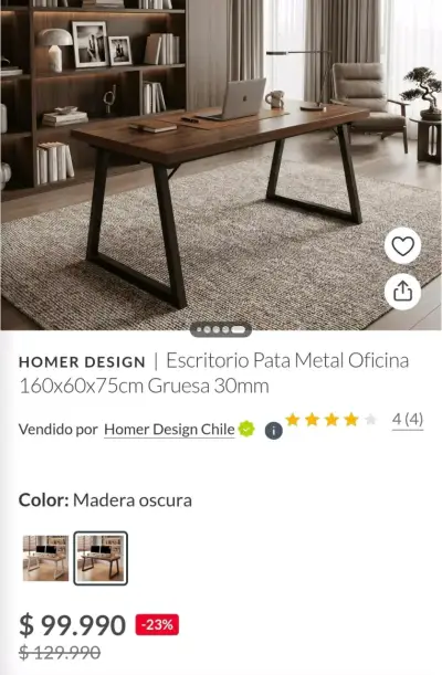 Escritorio de Oficina Madera Oscura 160x60x75cm - miniatura 4