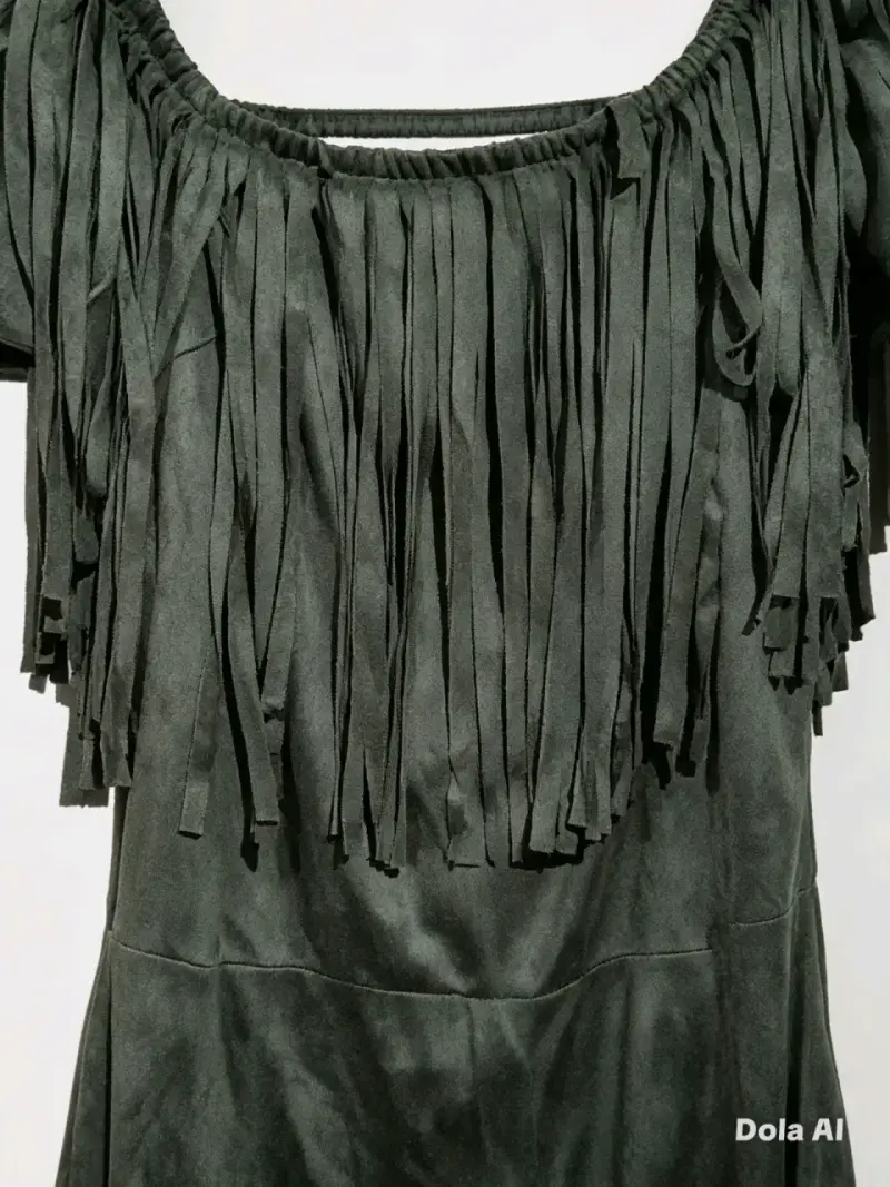 Vestido corto verde con flecos - 2