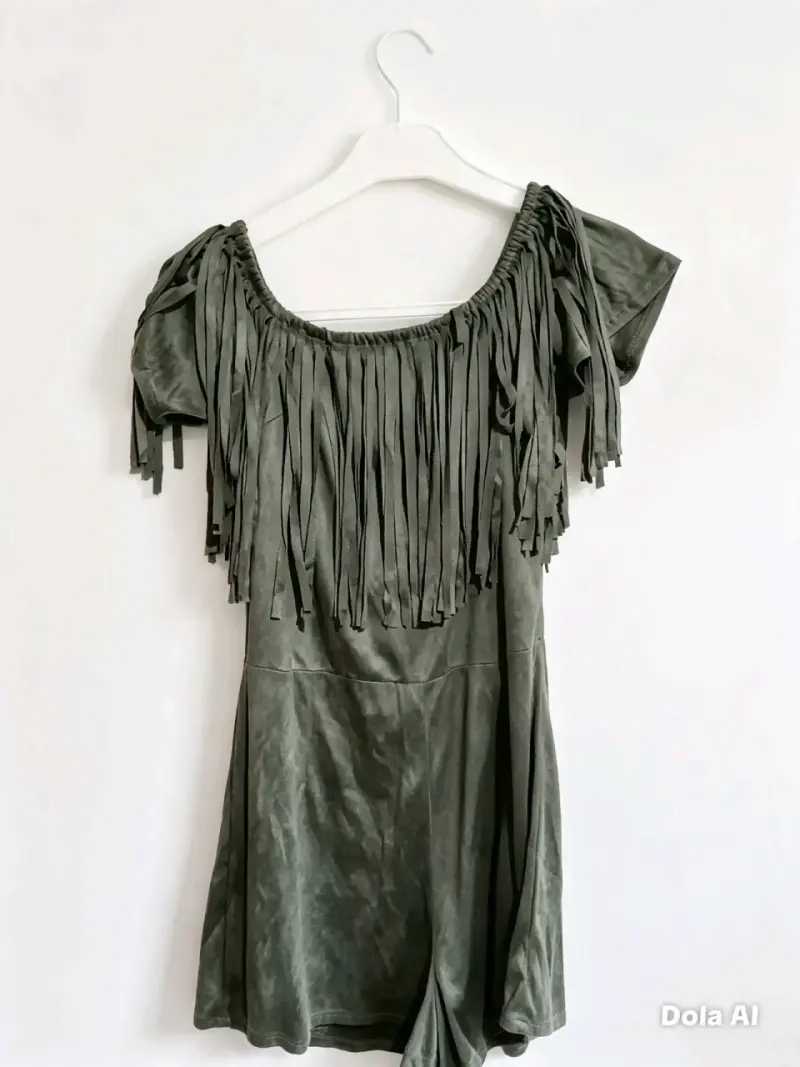 Vestido corto verde con flecos - 3
