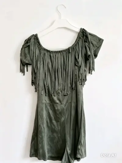 Vestido corto verde con flecos - miniatura 3