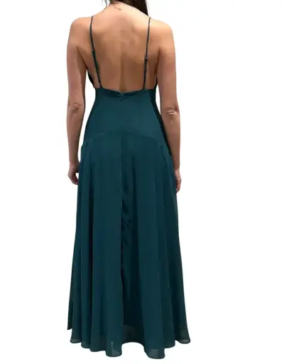Vestido largo verde con tirantes y abertura - miniatura 2